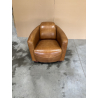MACABANE - Fauteuil marron CHICAGO vintage cuir pieds bois
