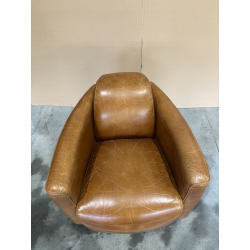MACABANE - Fauteuil marron CHICAGO vintage cuir pieds bois