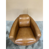 MACABANE - Fauteuil marron CHICAGO vintage cuir pieds bois