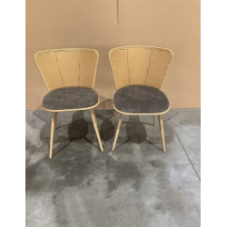 MACABANE - Lot de 2 chaises assise tissu taupe large dossier effet cannage