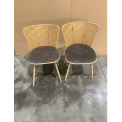 MACABANE - Lot de 2 chaises assise tissu taupe large dossier effet cannage