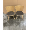 MACABANE - Lot de 2 chaises assise tissu taupe large dossier effet cannage