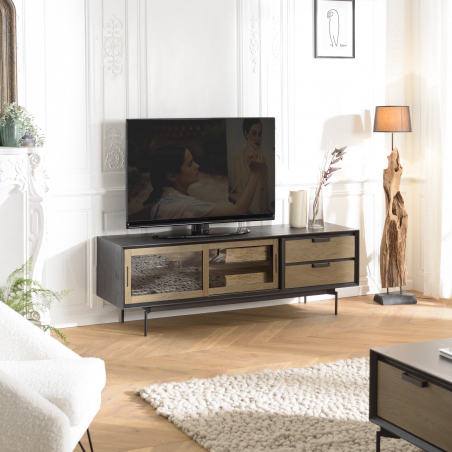 MACABANE - Meuble TV marron/noir