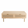 MACABANE - Table basse 2 tiroirs toile de jute pieds métal doré