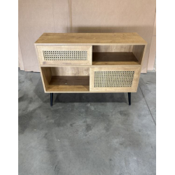 MACABANE - Buffet bas marron 3 niches 2 portes effet cannage pieds métal