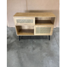 MACABANE - Buffet bas marron 3 niches 2 portes effet cannage pieds métal