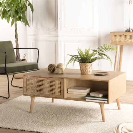 MACABANE - Table basse couleur naturel 2 tiroirs