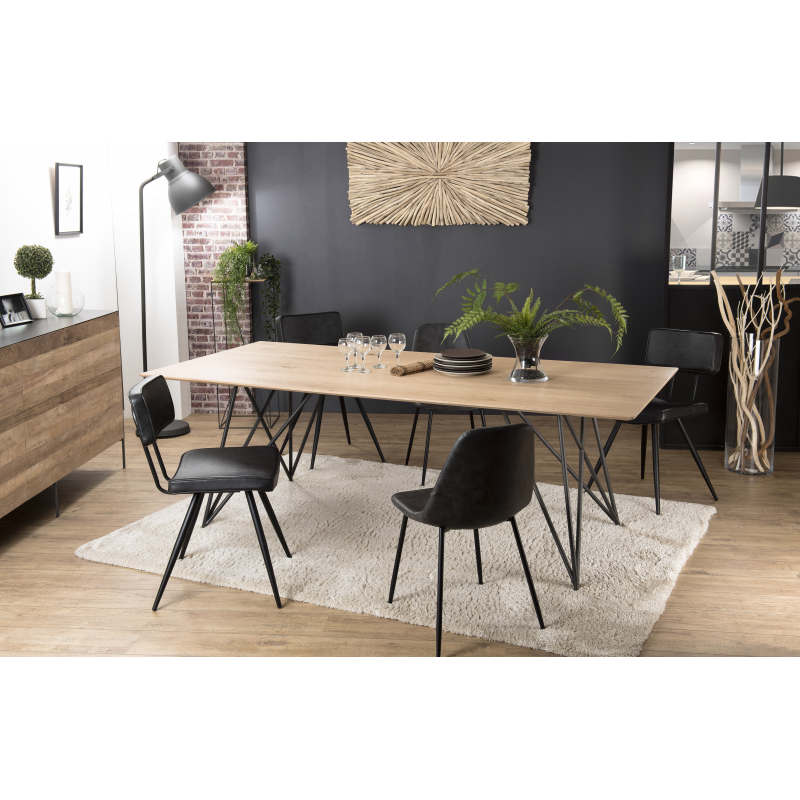 MACABANE - Table à manger 220x100 chêne pieds métal