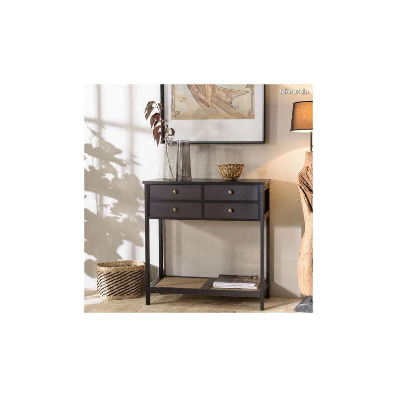 MACABANE - Console noire effet cannage