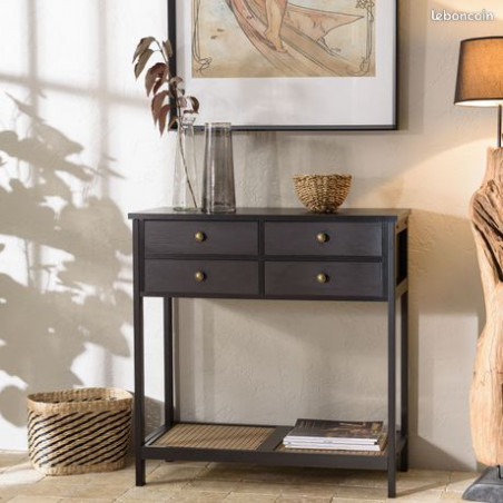 MACABANE - Console noire effet cannage