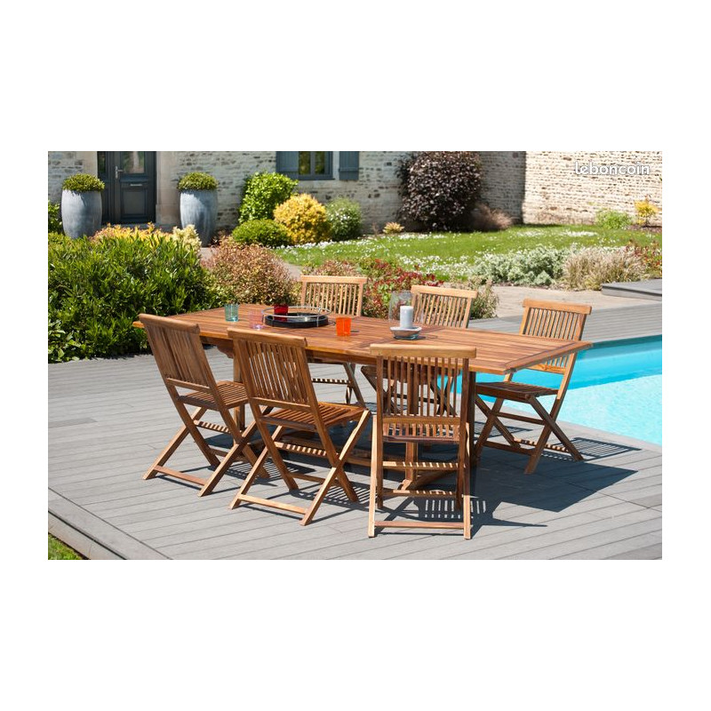 MACABANE - Table de jardin 4/6 personnes - rectangulaire extensible 120/180 x 90 cm en bois Teck huilé