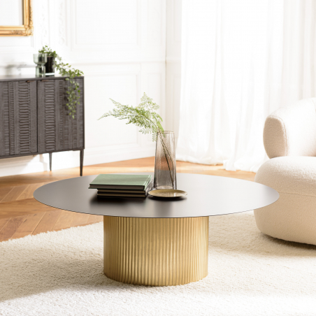 MACABANE - Table basse ronde plateau en fer noir