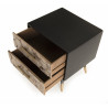MACABANE - Chevet noir 2 tiroirs scandi bois Sapin marqueté pieds métal doré