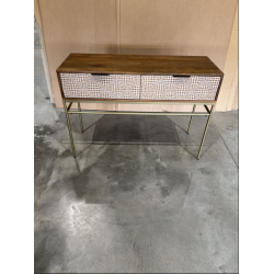 MACABANE - Console en bois de manguier 2 tiroirs motifs ethniques