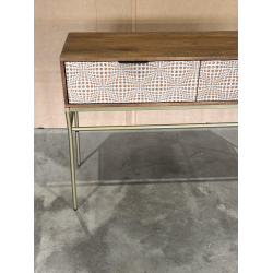 MACABANE - Console en bois de manguier 2 tiroirs motifs ethniques