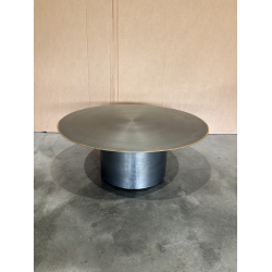 MACABANE - Table basse ronde 80x80cm en fer noir et bordure dorée