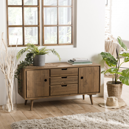 MACABANE - Buffet scandi bois 2 portes 3 tiroirs Sapin