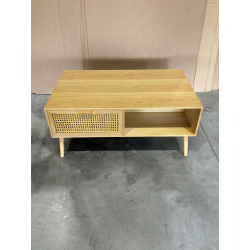 MACABANE - Table basse couleur naturelle 2 tiroirs 1 niche bois cannage