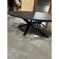 MACABANE - Table à manger 220x110cm plateau noir effet pierre