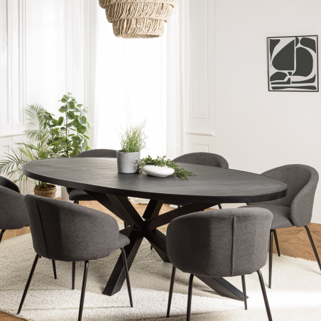 MACABANE - Table à manger 220x110cm plateau noir effet pierre