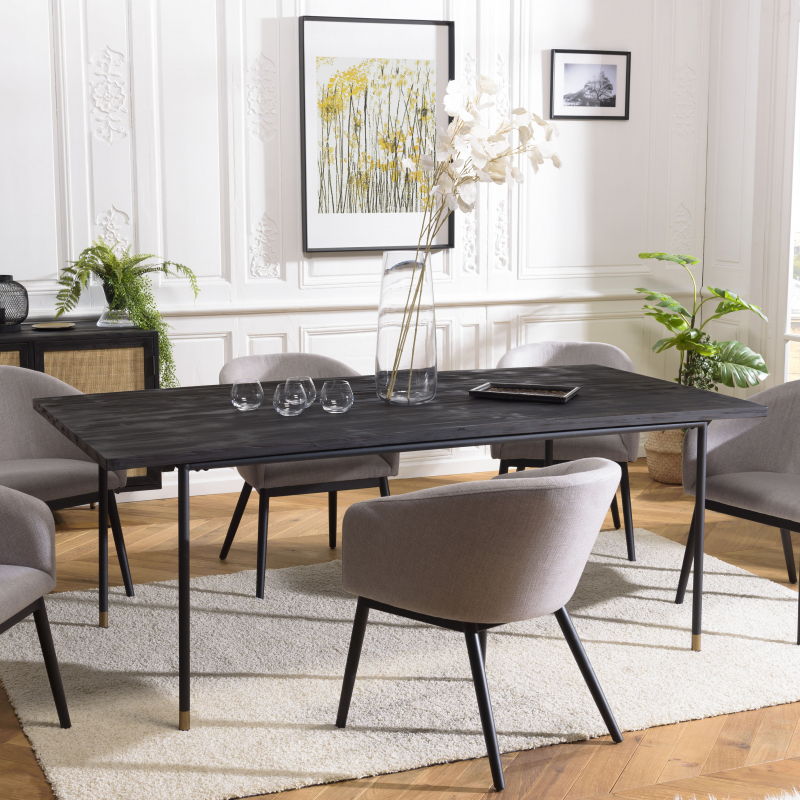 MACABANE - Table à manger noire 200x100cm pin vieilli