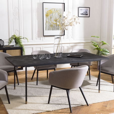 MACABANE - Table à manger noire 200x100cm pin vieilli