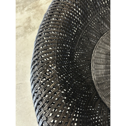 MACABANE - Table basse ronde 100x100cm en rotin noir plateau amovible