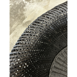 MACABANE - Table basse ronde 100x100cm en rotin noir plateau amovible