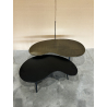MACABANE - Set de 2 tables basses ovoïdes en aluminium noir mat et doré