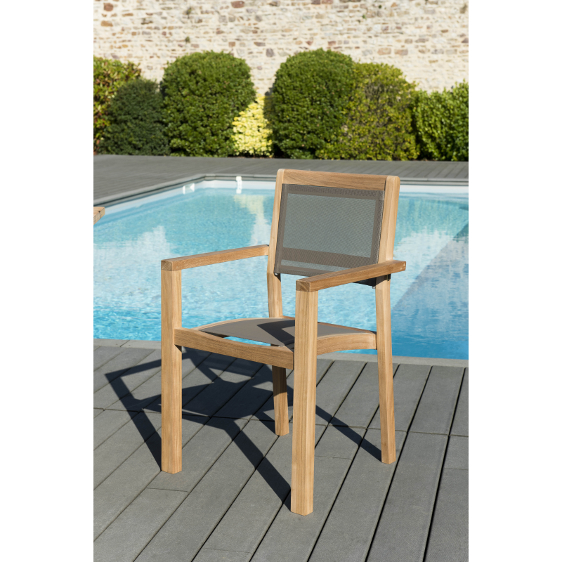 MACABANE - Fauteuil empilable textilène taupe