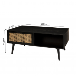 MACABANE - Table basse noire 2 tiroirs cannage 1 niche