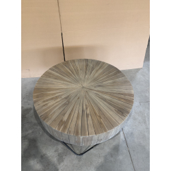 MACABANE - Table basse nature ronde  Teck pieds épingles scandi
