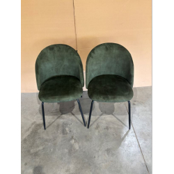 MACABANE - Lot de 2 chaises velours vert sapin dossier arrondi pieds acier