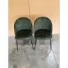MACABANE - Lot de 2 chaises velours vert sapin dossier arrondi pieds acier