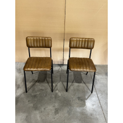 MACABANE - Lot de 2 chaises assise et dossier matelassés cuir pieds acier
