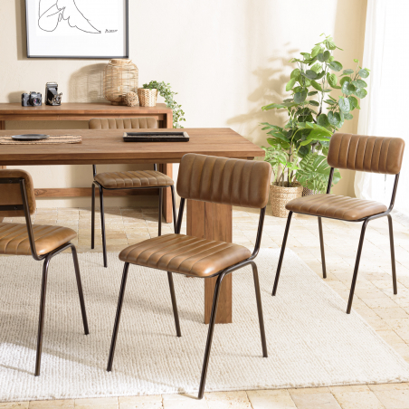 MACABANE - Lot de 2 chaises assise et dossier matelassés cuir pieds acier