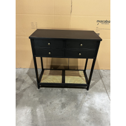 MACABANE - Console noire 4 tiroirs 1 étagère effet cannage
