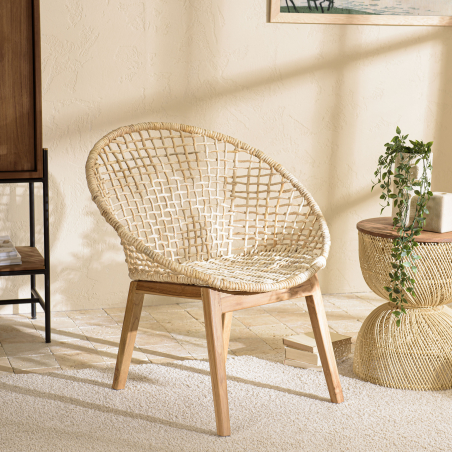 MACABANE - Fauteuil beige dossier arrondi