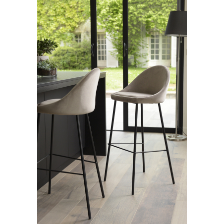 MACABANE - Lot de 2 tabourets de bar velours chamois hauteur d'assise 80cm