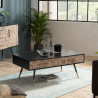 MACABANE - Table basse 2 tiroirs scandi Sapin marqueté pieds métal