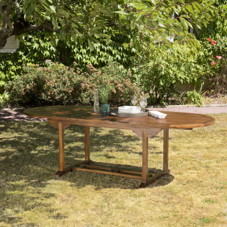 MACABANE - Table ovale extensible 180/240*100 en bois Teck huilé