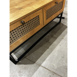 MACABANE - Table basse marron 4 tiroirs effet cannage pieds métal noir