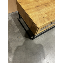MACABANE - Table basse marron 4 tiroirs effet cannage pieds métal noir