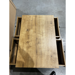 MACABANE - Table basse marron 4 tiroirs effet cannage pieds métal noir