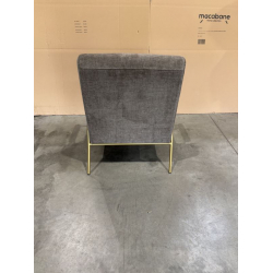 MACABANE - Fauteuil lounge tissu taupe métal doré accoudoirs bois