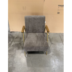 MACABANE - Fauteuil lounge tissu taupe métal doré accoudoirs bois