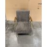 MACABANE - Fauteuil lounge tissu taupe métal doré accoudoirs bois