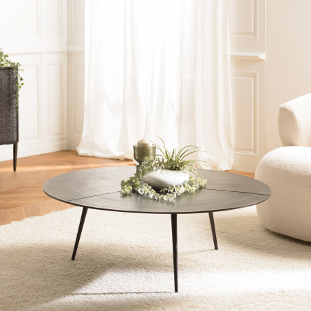MACABANE - Table basse ronde 100x100cm en aluminium noir mat