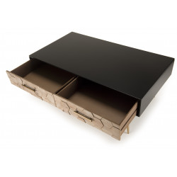 MACABANE - Table basse 2 tiroirs scandi Sapin marqueté pieds métal