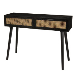 MACABANE - Console noire bois 2 tiroirs cannage
